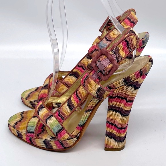 Missoni Multicolored Platform Heels Sandals Slingback Size 37 - Picture 5 of 9